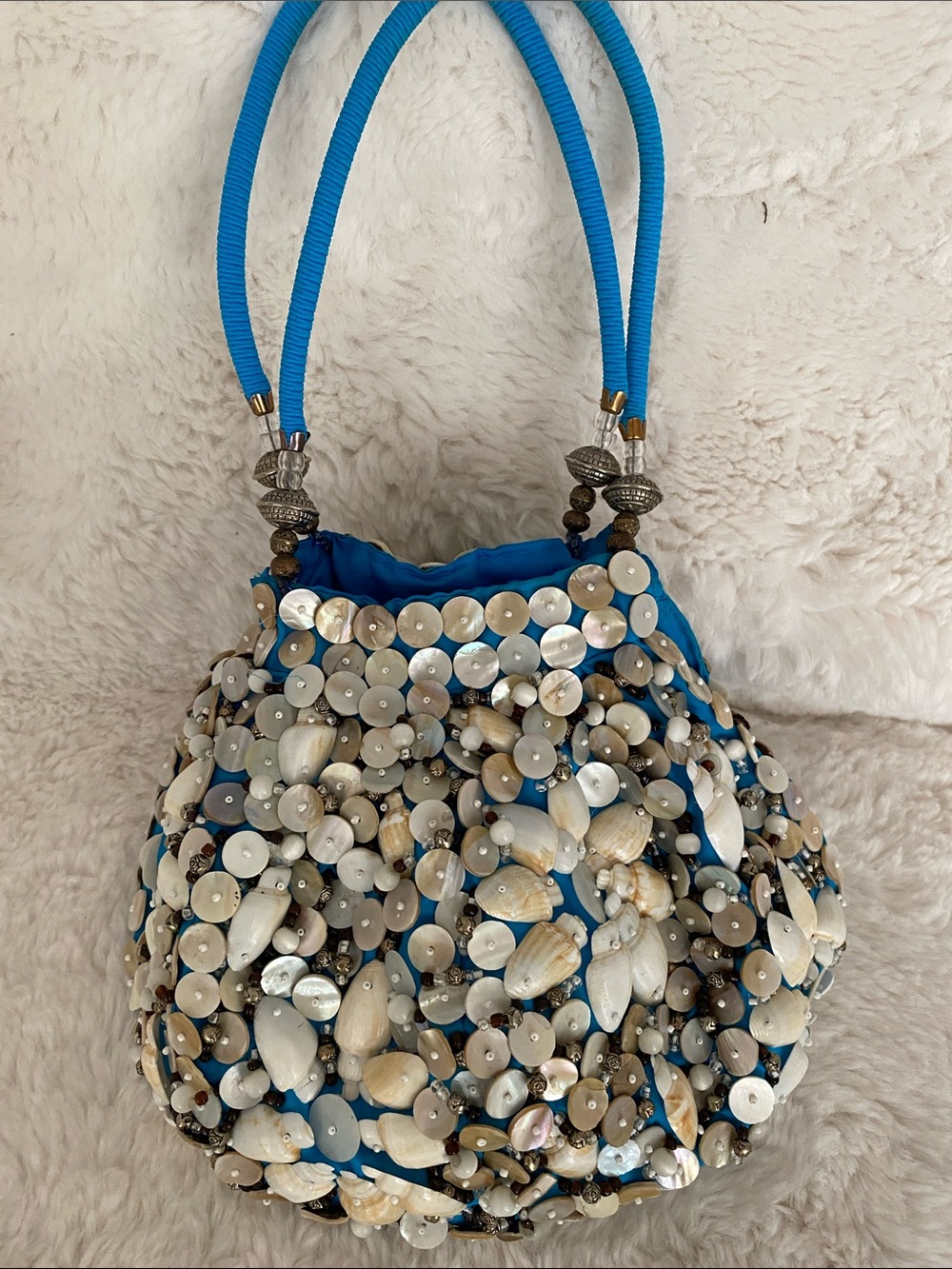 Blue Shell-Embellished Women's Shoulder Bag